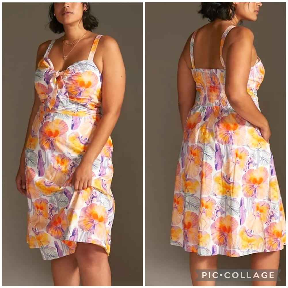 Anthropologie Cecilia Pettersson Floral Tie Front Cotton Sleeveless Midi Dress - Picture 4 of 16